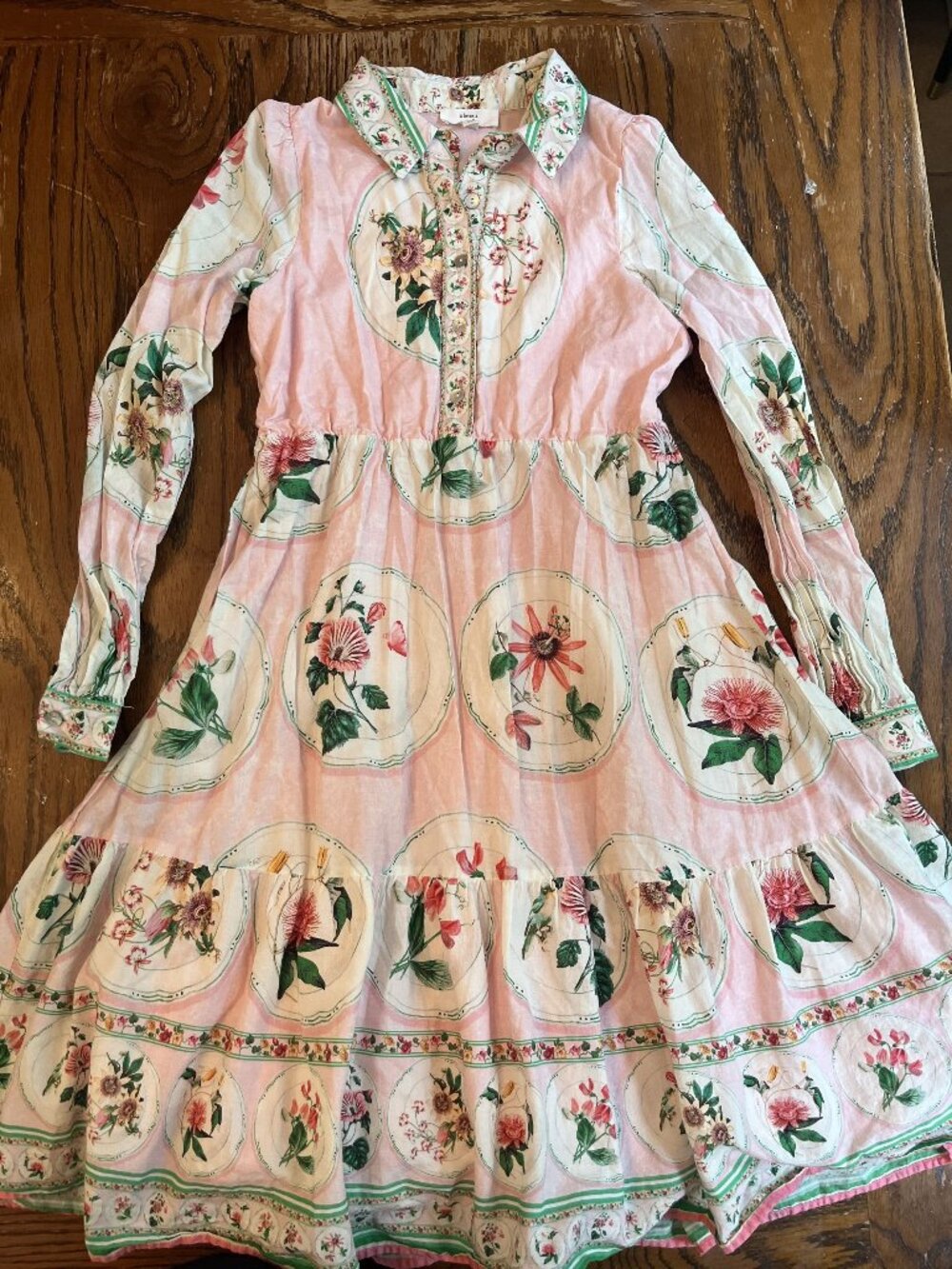 A Loves A Girls Floral Maxi Dress Collared Neckline Long Sleeves Button Front Pi